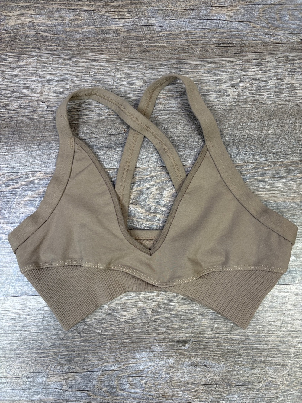 Free People Movement Happiness Runs Ribbed Sports Bra Taupe XS/S
